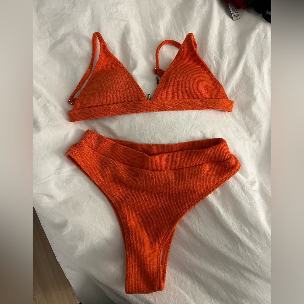 Orange Ribbed Bikini Set
